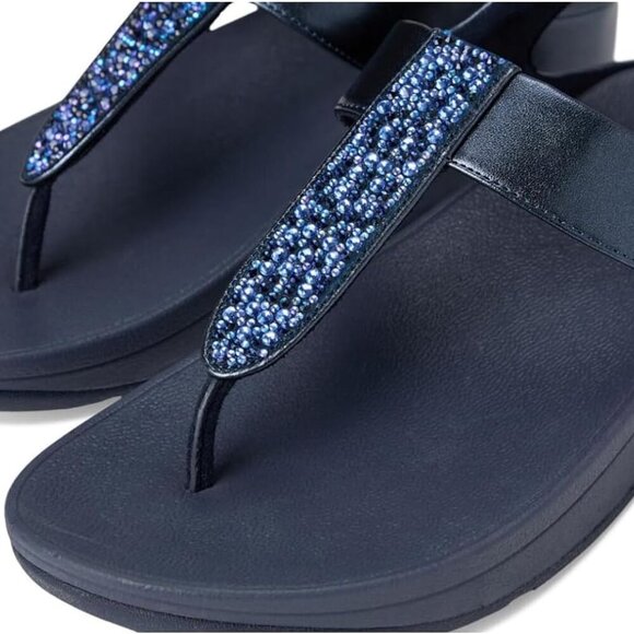 Women's Faux Leather Crystal T-Strap Wedge Sandals Rubber Sole Adjustable - Picture 6 of 7